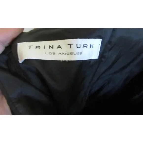 Vintage Trina Turk Black Silk Sleeveless Party Dress W/ Ruffles Size 4 - Picture 9 of 9
